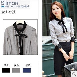 free ship! full sleeve,elegance, bow, cotton! 100% quality, women's blouses,OL's  shirts ,S,M,L