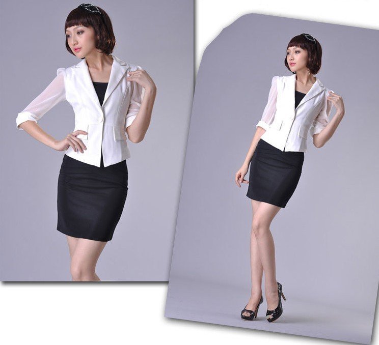 free ship! HOT! wholesale&retail, high class OL Skirt Suits,professional women's Blazers+skirts,chiffon sleeve,
