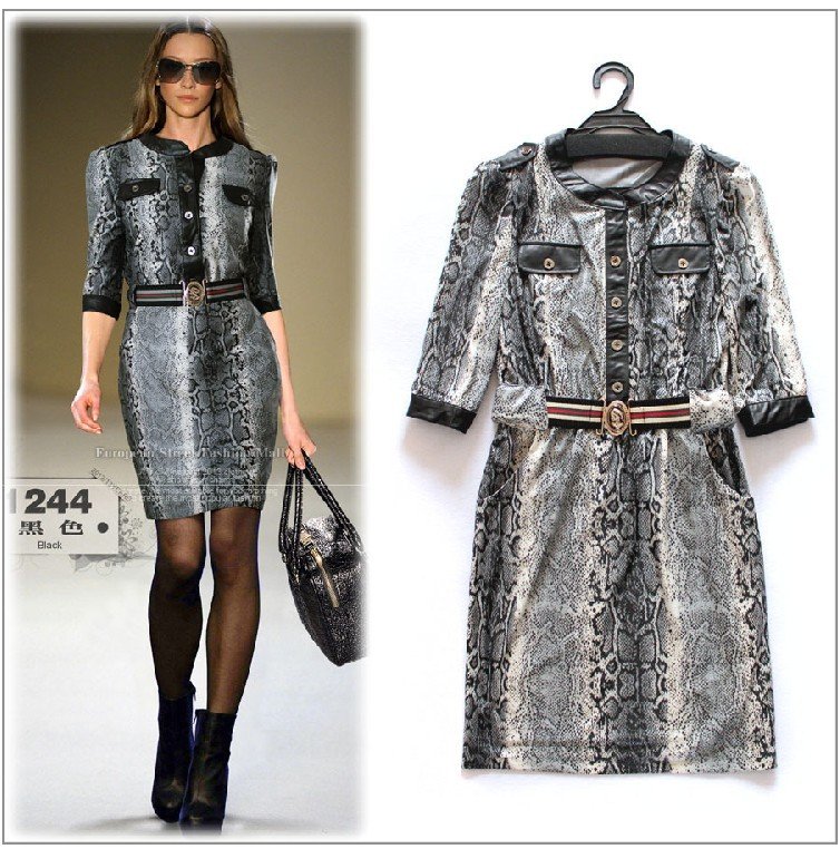 free ship! luxurious,with belt,autumn snakeskin clothes, fashion, lady's desses,women's dresses,OL's dress