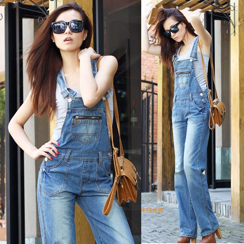 free ship  plus size XXL -XL 2012 fashion skinny casual  light blue denim  sleevelsee overalls  Denim jumpsuits jean jumpsuit