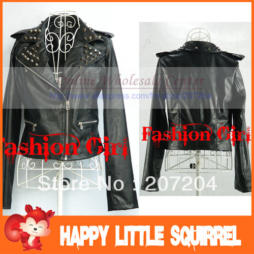 Free ship Sexy Fashion Rivet Womens Rock Punk oblique zipper locomotive jacket coat clothes Clubwear Hot