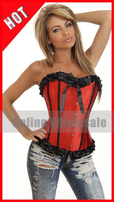 [Free ship] Sexy Red Corset With Black Trim Lingerie push up corsets bustier wholesale retail IF1097502