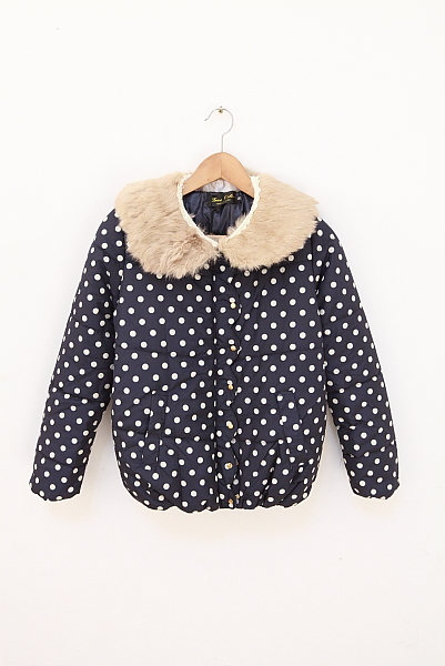 free ship Small polka dot peter pan collar fur collar cotton-padded jacket