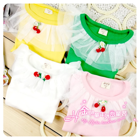 Free Ship Spring 100% all-match cotton child t-shirt o-neck girl shirt basic sweatshirt 2 - 6