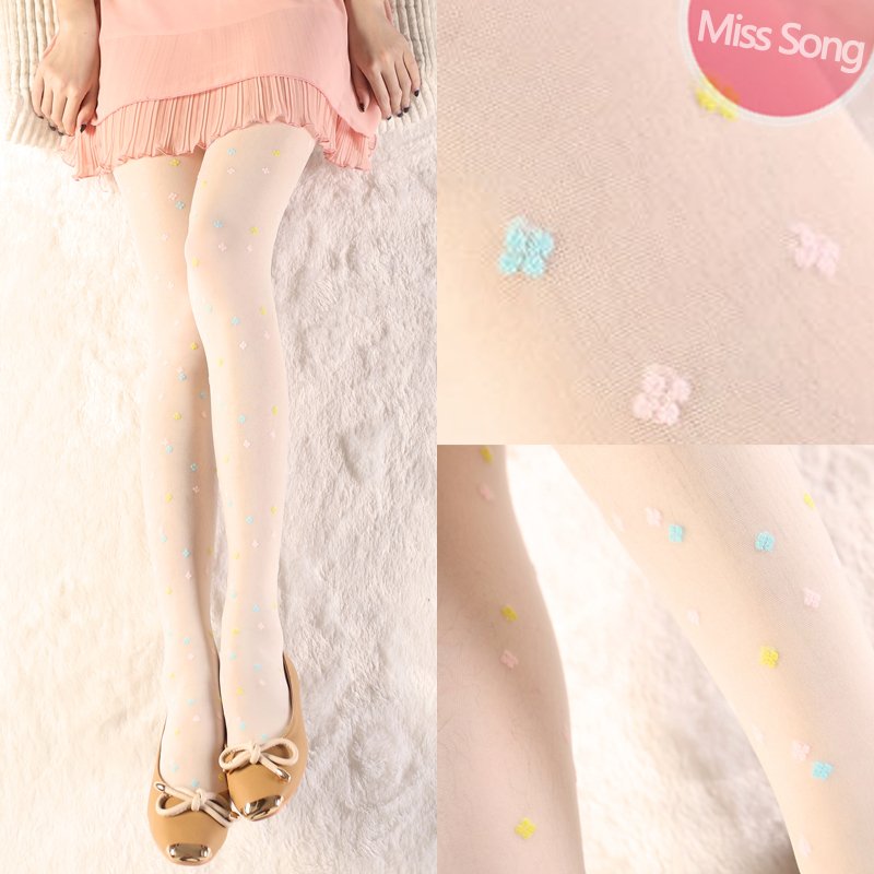 free ship vintage stockings white multicolour polka dot stockings ultra-thin jacquard pantyhose