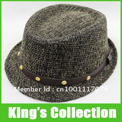 Free Ship Wholesale 3 color Elegant Unisex Fedoras Hats Linen hats Dress up chrysanthemum Rivet Classic Solid brand hats10/lot