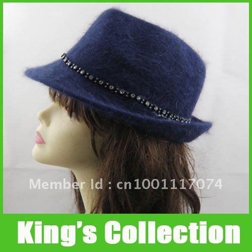 Free Ship Wholesale 5 color Elegant Women's Fedoras rabbit hair rhinestone Hats Winter hats Classic Solid brand hats10/lot
