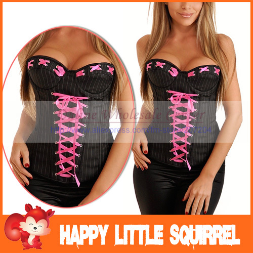 Free ship Wholesale Sexy Fashon black women Lady lingeries Overbust burlesque corset bustier costume push up Corsets