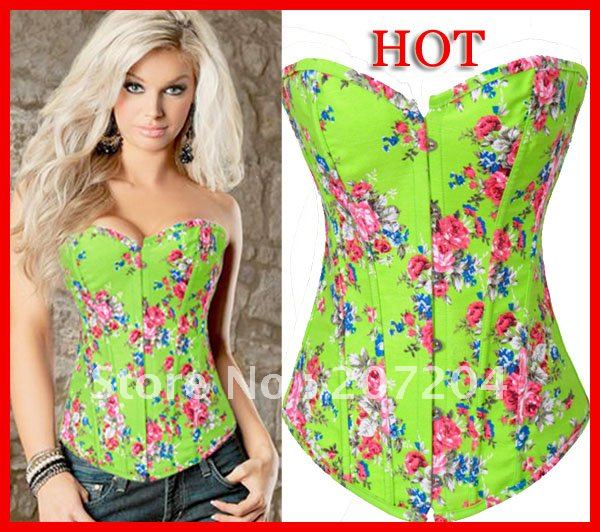 Free ship Wholesale Sexy Fashon Flower women Lady lingeries Overbust burlesque corset bustier costume push up Corsets