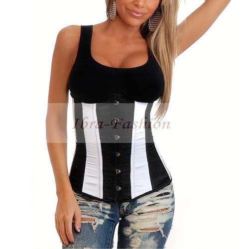 Free Ship Wholesale Slim Black&white Underbust corset lingerie Corset bustier waist cincher burlesque basque underbust corsets