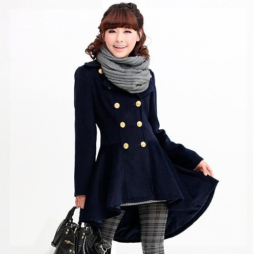 Free ship Winter women's elegant trench fashion double breasted slim woolen ladies overcoat CZM10860