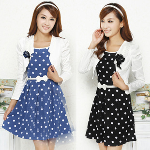 *Free ship,Women/lady autumn long-sleeve dress. slim knitted  spring  twinset belt dress+coat,4size