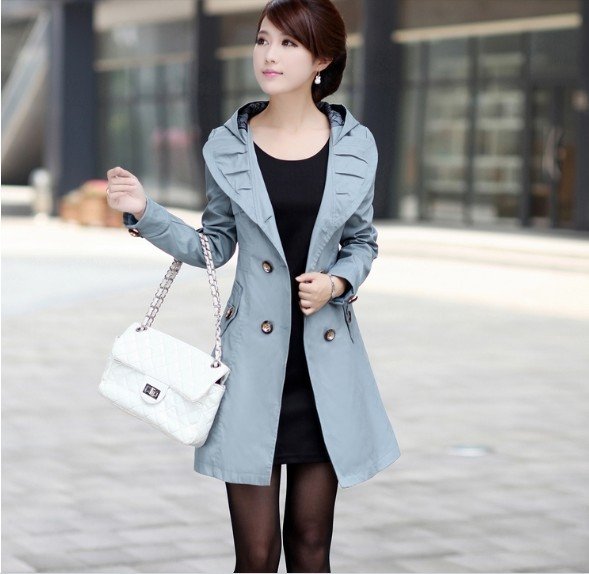 Free ship,women/lady dust coat,arrival autumn women's formal ol with a hood double breasted slim trench outerwear