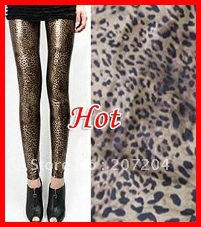 Free Ship womens Punk faux leather Leopard clubing skinny leggings pants safety pants female Hot