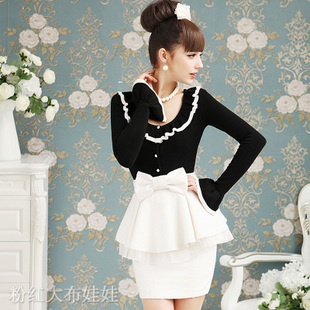 free shiping 2012 black white ruffle slim basic women's cardigan