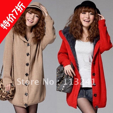 Free shiping 2012 women's plus velvet thickening yarn overcoat Women plus size long design cardigan loose sweater outerwear