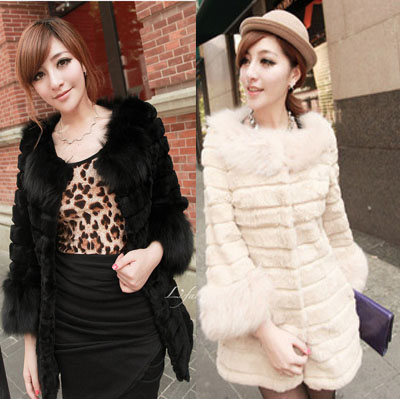 Free shiping 2013 faux outerwear fur collar stripe medium-long female fur faux overcoat women's