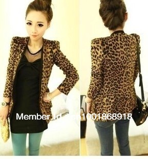 Free shiping 2013 Vintage Spring Autumn Women Leopard Jacket Slim Fit One Button Blazer With Shoulder Pad Suede Outwear S M L