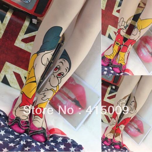 Free shiping 5pcs/lot 2012 new autumn and winter thicken tattoos cartoon dwarfs personalized bottoming tights