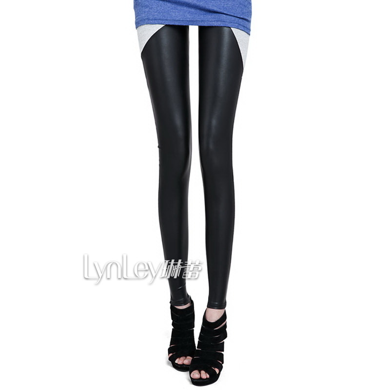 Free shiping High quality 2013 mm women's summer legging fashion faux leather pants cotton cloth black-and-white patchwork
