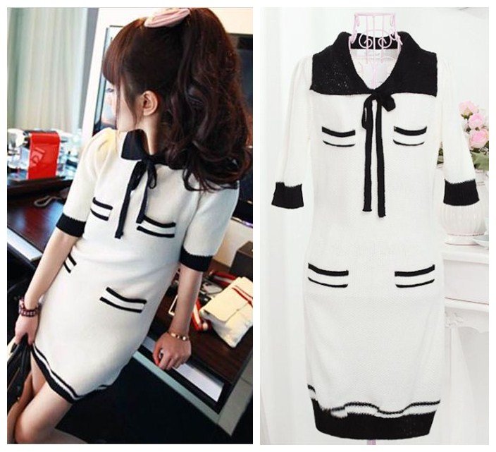 Free shiping korean style 2012 autumn and winter hot-selling sweet elegant sailor collar bow slim hip women's sweaters 1 color F