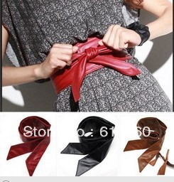 Free shiping,Lady bowknot belt bind wide belt,3Colors, soft leather waistband /waist belt