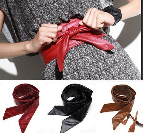 Free shiping Lady bowknot belt bind wide belt 7 Colors soft leather waistband /waist belt can mixed