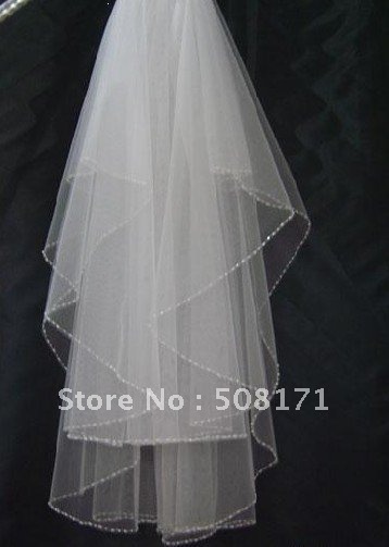 Free Shiping New Without tags Two Layer White / ivory  Wedding Veil  Bridal Veil With Bead