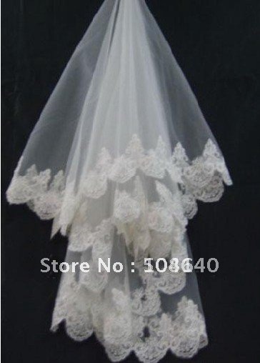 Free Shiping New Without tags White / ivory Wedding Veil Bridal Veil With Lace Edge