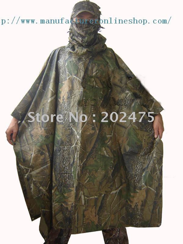 Free shiping outdoor bionic camouflage WATERPROOF HOODED  ARMY RIPSTOP  RAIN PONCHO RIANCOAT hunting hiking raincoat