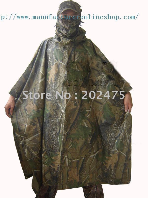 Free shiping outdoor bionic camouflage WATERPROOF HOODED ARMY RIPSTOP RAIN PONCHO RIANCOAT hunting hiking raincoat