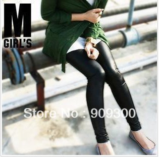 Free shiping retail & wholesale Fahion  PU Leather Black Shiny Leggings  for women