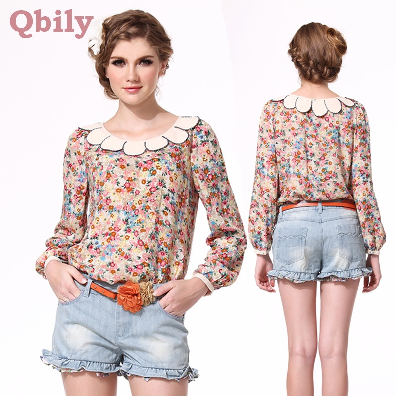 Free shiping women's  long-sleeve shirt plus size floral print shirt