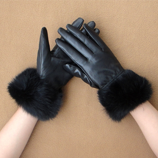 Free shiping!Women's sheepskin female winter rabbit fur genuine leather sheepskin gloves