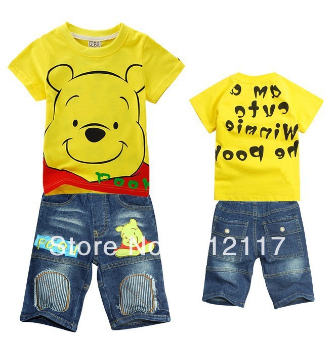 free shipment children suit kids cartoon suits,cartoon clothing t shirt+jeans for boys and girls,6sets/lot mix full size