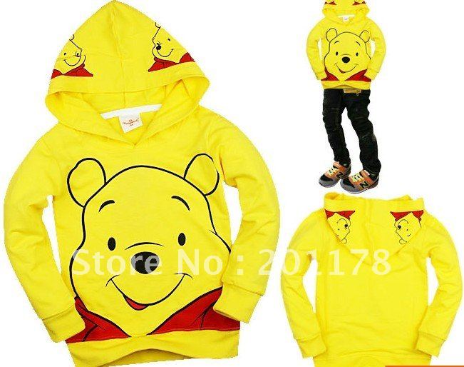 free shipment new arrival autumn style Thin style Carton Pooh's yellow hoodies 6 pcs/ lot baby's hoodies kid's hoodies 20120629A