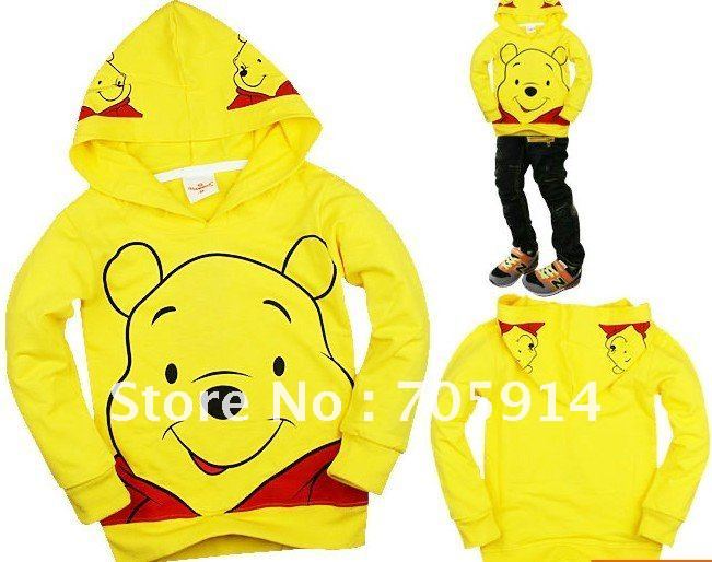 free shipment new arrival autumn style Thin style Carton Pooh's yellow hoodies 6 pcs/lot baby's hoodies kid's hoodies 20120629A