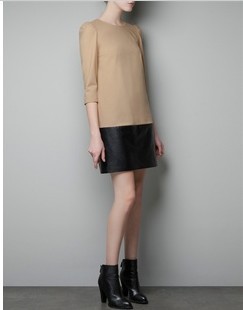 Free shipment of autumn&summer style leather patchwork suitable dress C40-14-097