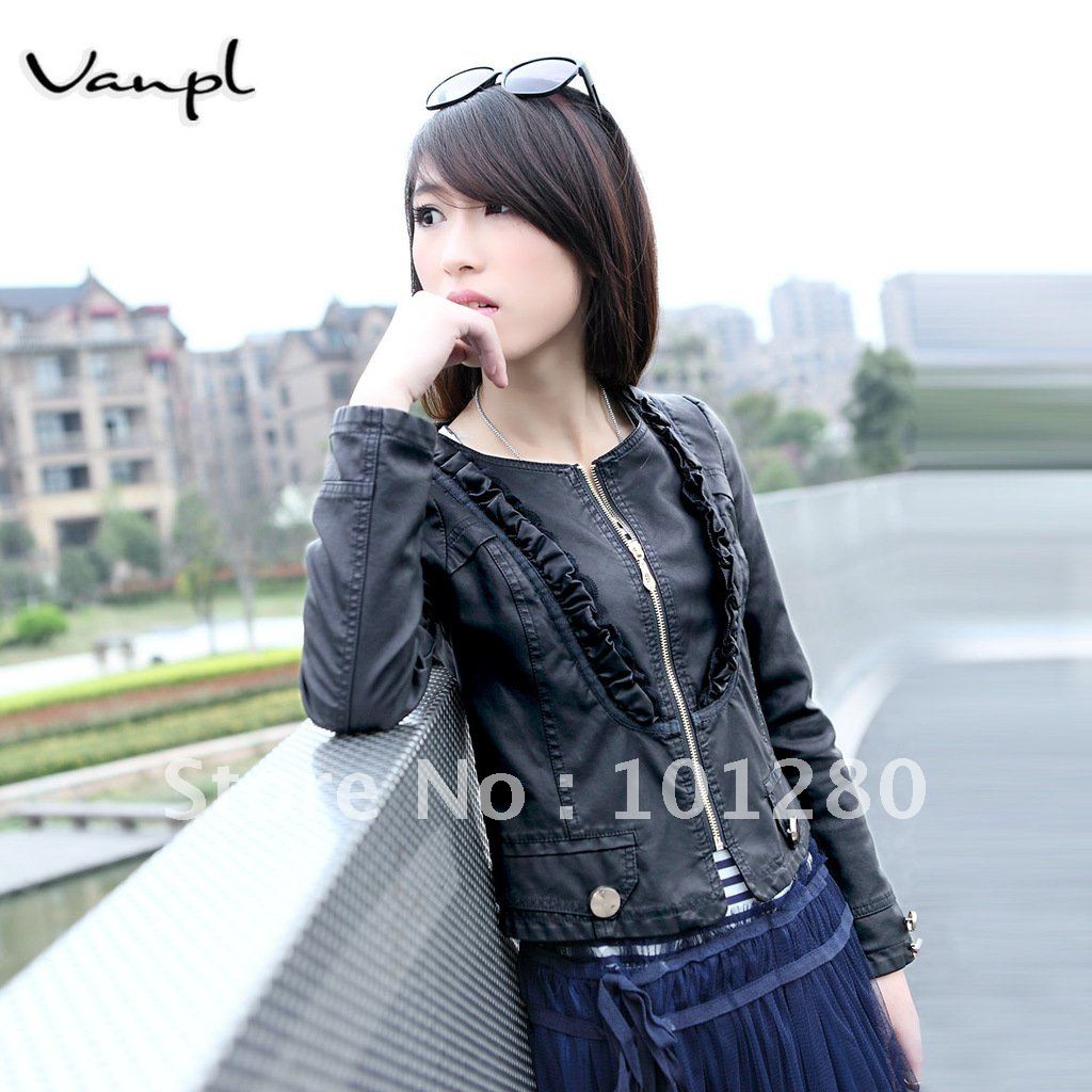 FREE SHIPPIG 2012 autumn motorcycle slim PU clothing short design women's coat female