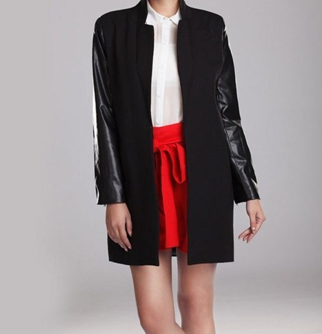 Free shippig 2012 New Arrival women's fashion Black stitching trench coat/ outerwear /overcoat