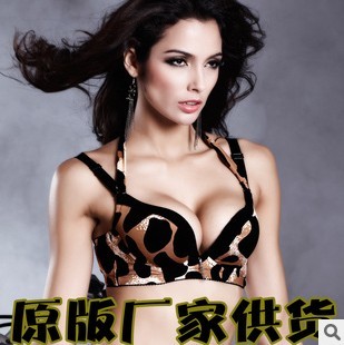 free shippig! New arrival 2011 leopard print glossy underwear cutout halter-neck push up sexy bra adjustable