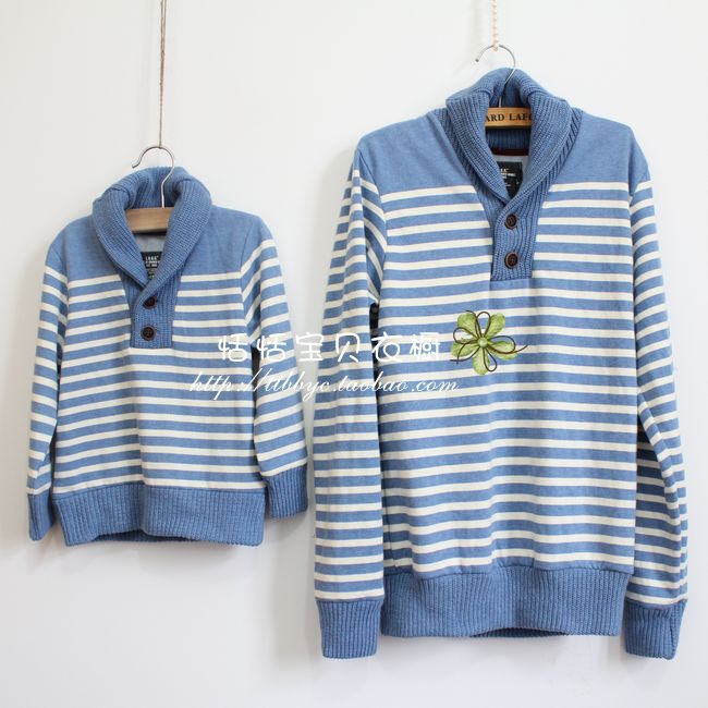 Free shippign Baby fashion children's family clothing baby sweatshirt set shirt stripe plus velvet