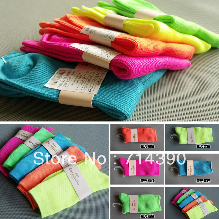 Free shippimg 2013 spring fashion Stunning candy neon color cotton women's socks (10pairs/lot, 5colors mixed)