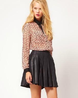 Free shippin 2012  Fashion black pleated PU leather dress