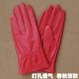 free shippin 2012 spring and autumn women's Women thin fashion gloves red hole-digging leather gloves genuine leather gloves