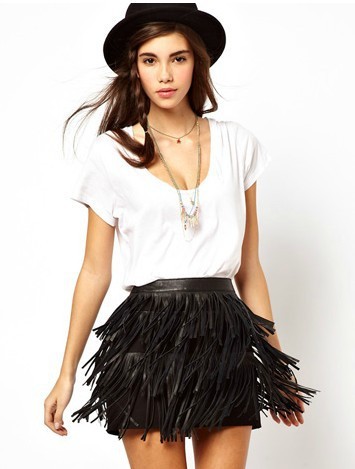Free shippin 2013 Newest designer PU leather Tassel short skirts