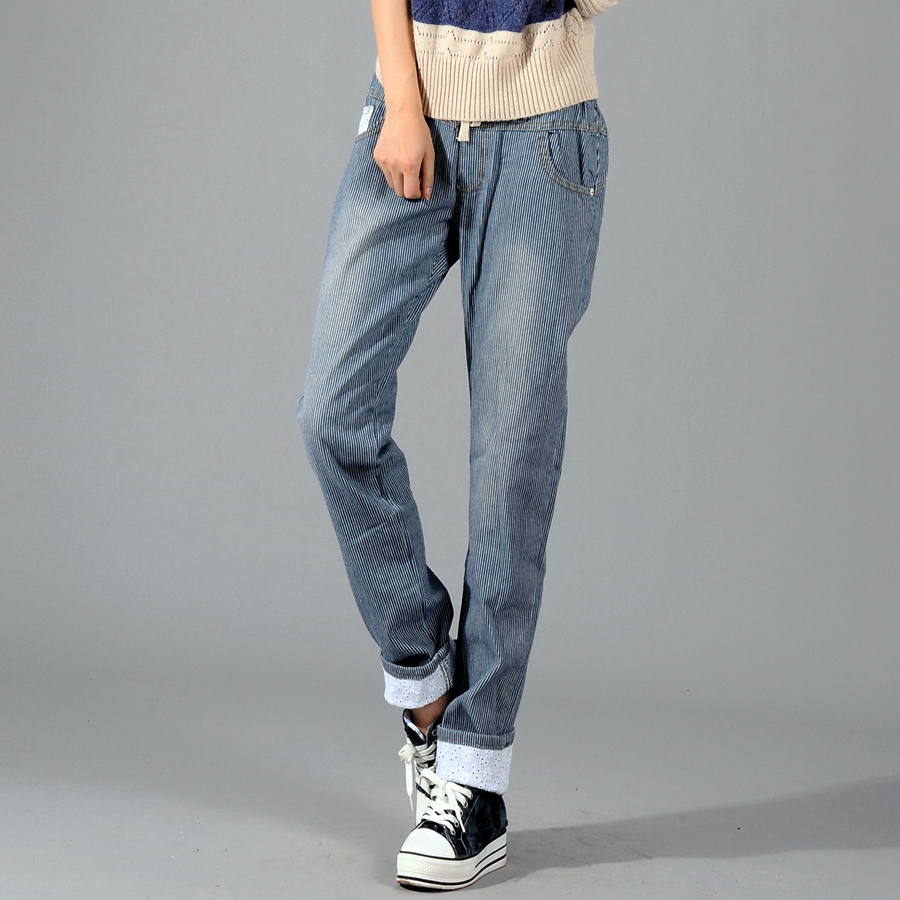 Free shipping 05 - 1329 elastic waist plus size loose straight pants female casual trousers all-match