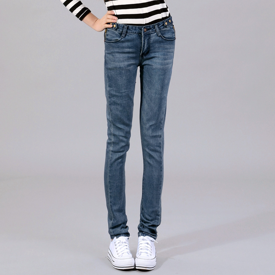 Free shipping 05 - 8020 spring new arrival pencil pants female vintage jeans zipper copper screw denim trousers