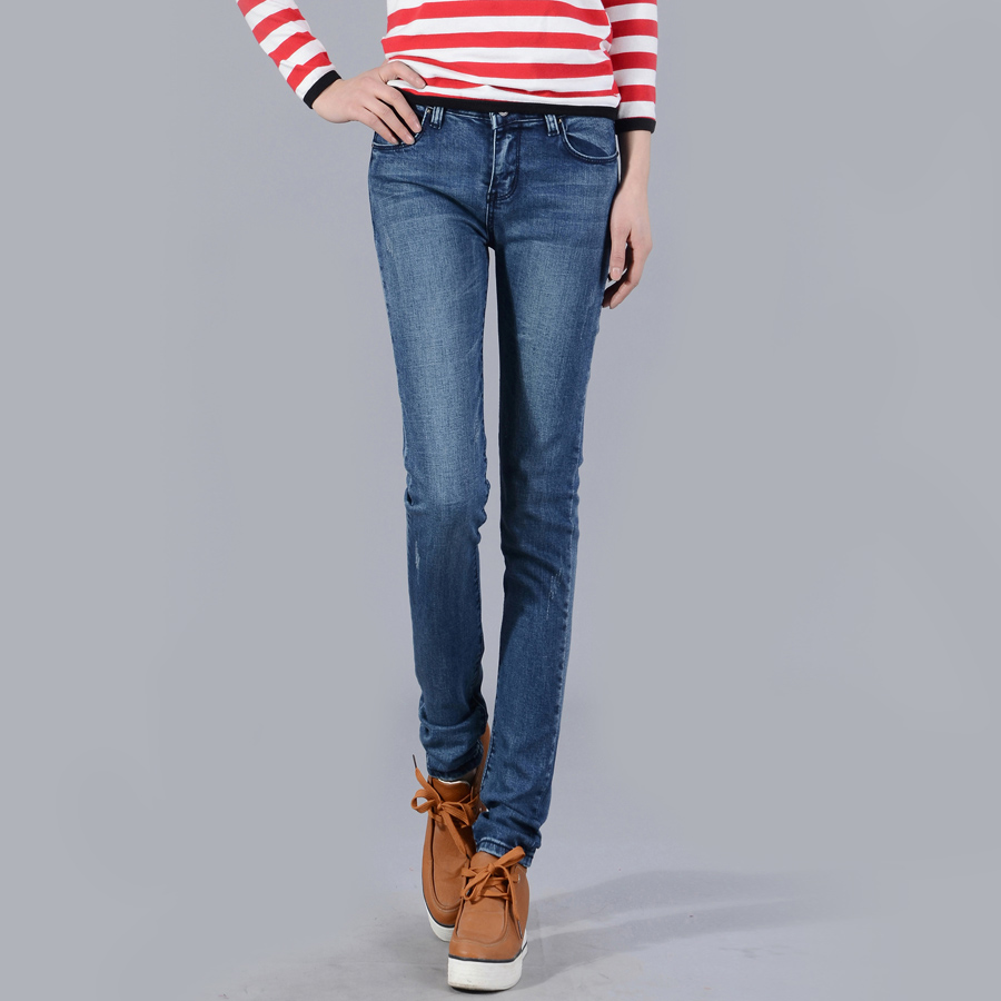 Free shipping 05 - 815 spring water wash tight jeans female wearing white skinny pants pencil pants denim