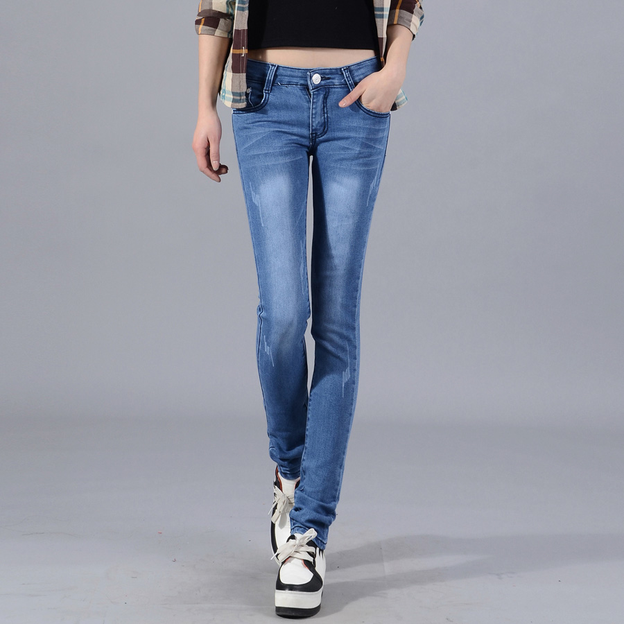 Free shipping 05 - 915 spring new arrival pencil pants female elastic slim jeans fashion applique trousers